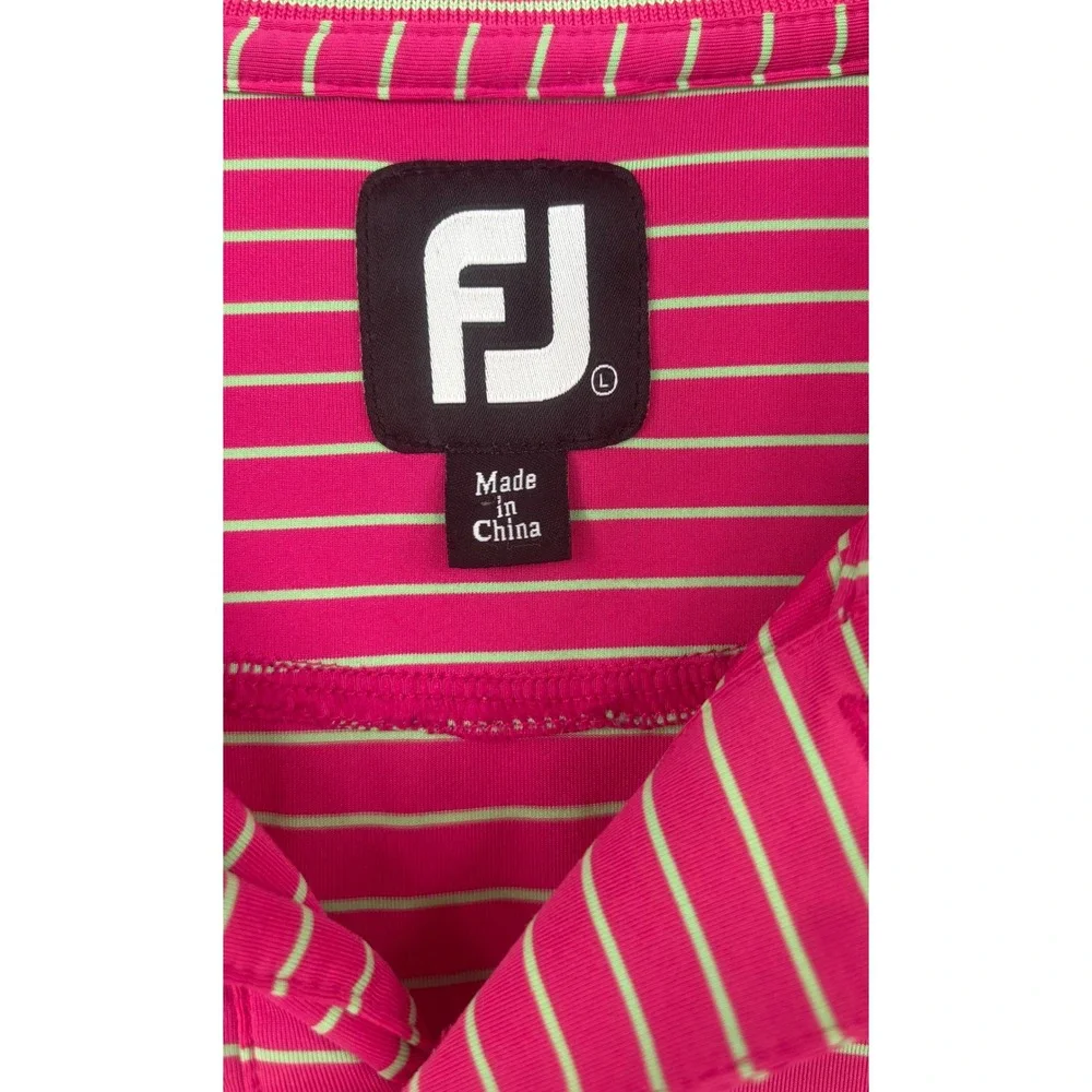 FootJoy Mens ProDry Golf Polo Shirt Pink Lime Green‎ Striped Performance Large